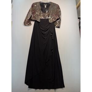 Alex Evening Multicolor Metallic Sequined 2 Pc Jacket Dress 14 Prom Party Dance